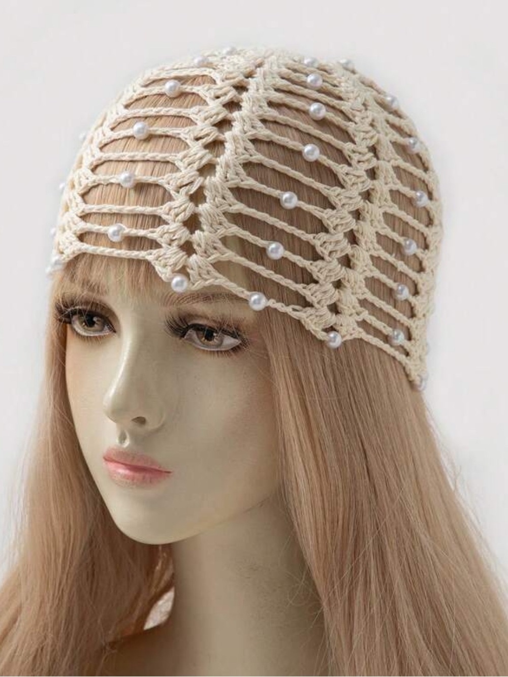 Hollow Knit Pearl Beanie Hat Boho Festival